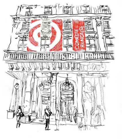 La Salle Richelieu, l’entrée du public, dessin de Damien Roudeau