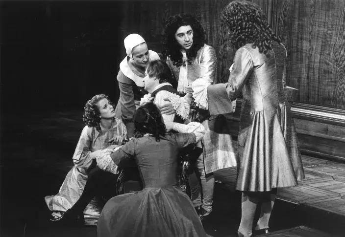 « Le Tartuffe », 1980, mise en scène de Jean-Paul Roussillon, avec Claude Mathieu (Mariane), Catherine Samie (Dorine), Catherine Ferran (Elmire), Jean Le Poulain (Orgon), Richard Berry (Damis), Simon Eine (Cléante)