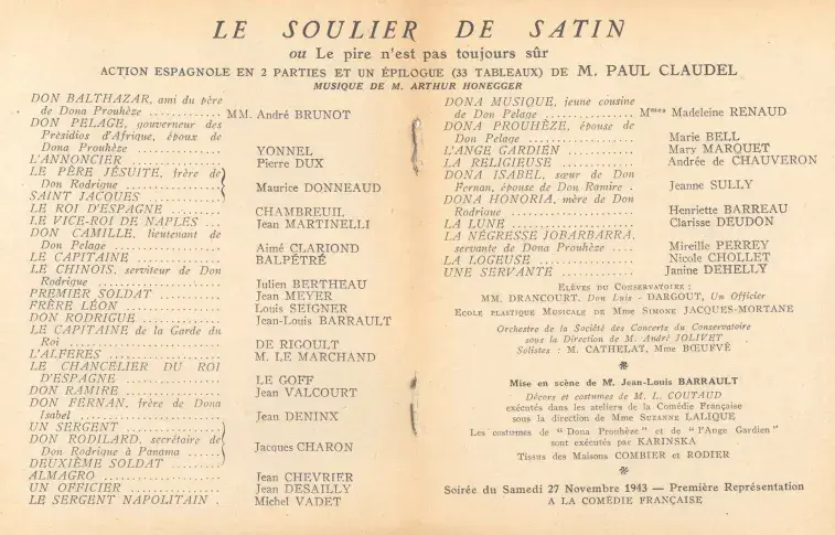 Programme du « Soulier de satin », 1943