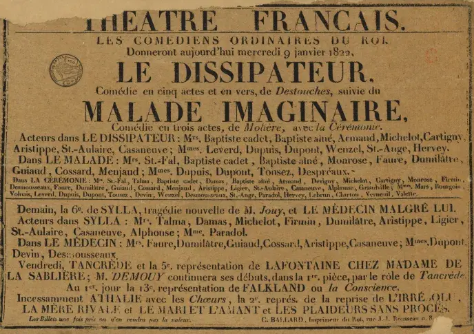 Affiche du 9 janvier 1822