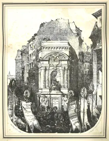 Inauguration de la fontaine Molière / lithographie de J. Rigo
