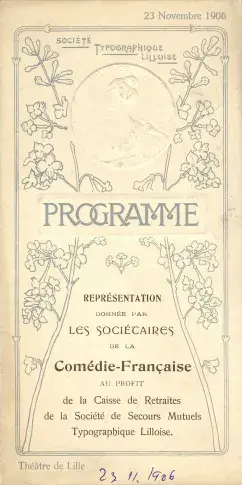 Programme de la tournée au Théâtre de Lille le 23 novembre 1906