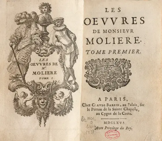 Les Œuvres de Monsieur Molière : frontispice et page de titre, 1666