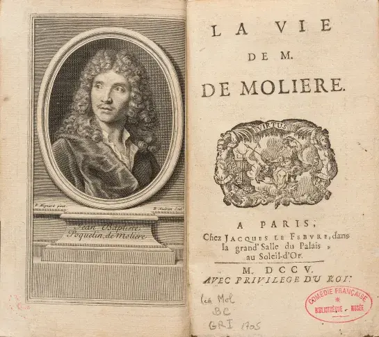 La Vie de M. de Molière : frontispice et page de titre, 1705