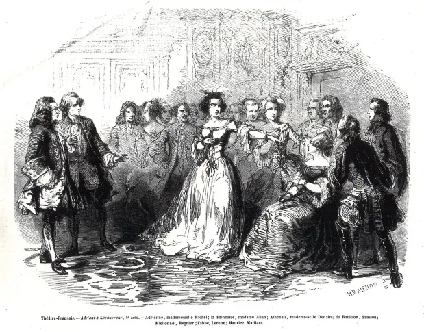 Rachel dans le rôle d’Adrienne et Samson dans le rôle du Prince de Bouillon dans "Adrienne Lecouvreur" d’Eugène Scribe et Ernest Legouvé, salle Richelieu, [1849].