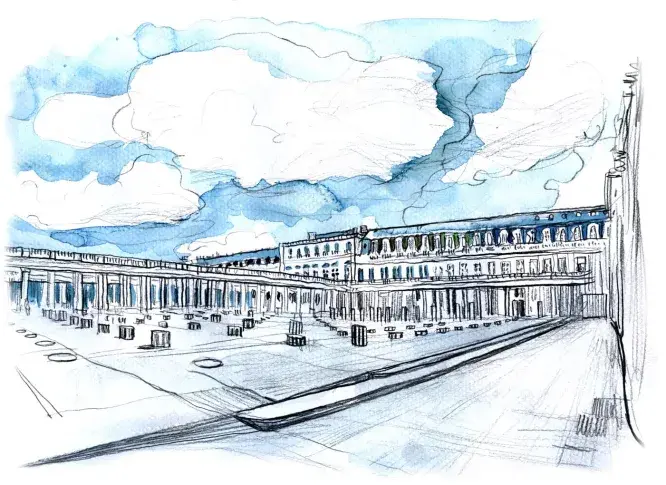 La cour du Palais-Royal, dessin de Damien Roudeau