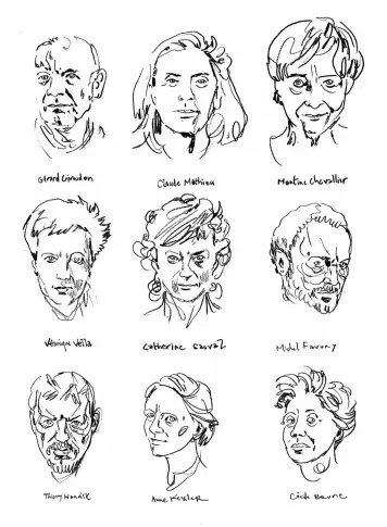 Le trombinoscope de la troupe d’après les photographies de Stéphane Lavoué, dessins de Damien Roudeau