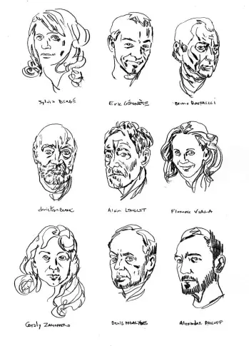 Le trombinoscope de la troupe d’après les photographies de Stéphane Lavoué, dessins de Damien Roudeau