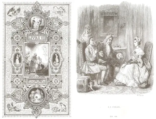 Gravure des Fables : Livre VII, reliée dans « Les Œuvres de J. de La Fontaine », 1877