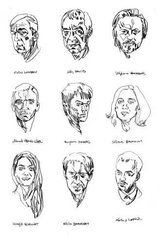 Le trombinoscope de la troupe d’après les photographies de Stéphane Lavoué, dessins de Damien Roudeau