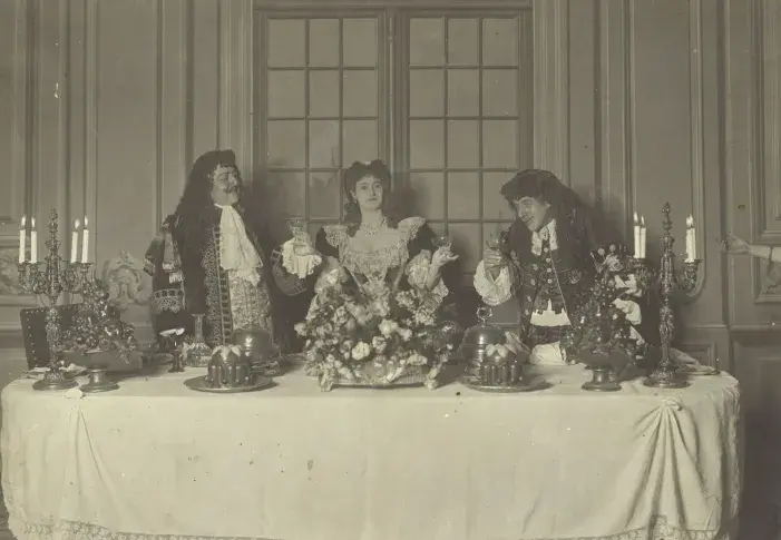 « Le Bourgeois gentilhomme », 1898, avec Hamel (Maître de musique), Nancy Martel (Dorimène), Coquelin cadet (Monsieur Jourdain)