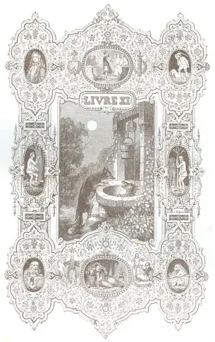 Gravure des Fables : Livre XI, reliée dans « Les Œuvres de J. de La Fontaine », 1877