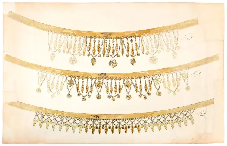 Maquette pour trois modèles de colliers à l’antique, milieu du XIXe siècle