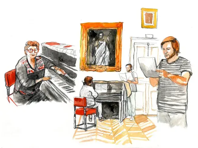 Cours de chant de Nicole Fallien, dessin de Damien Roudeau