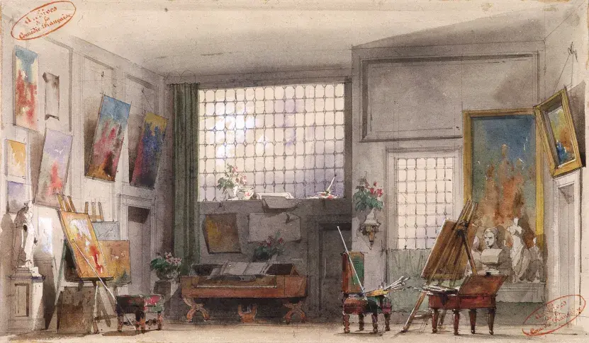 « La Pierre de touche » d’Emile Augier et Jules Sandeau : atelier de peinture / Philastre et Cambon, 1853