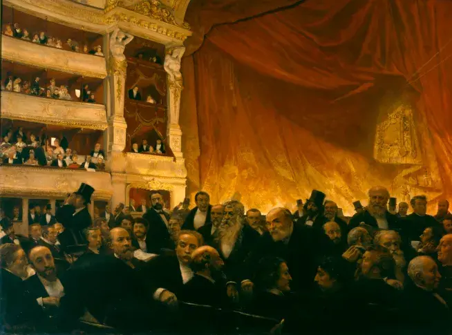 Un entracte à la Comédie-Française un soir de première en 1885, huile sur toile d’Edouard Dantan, 1886