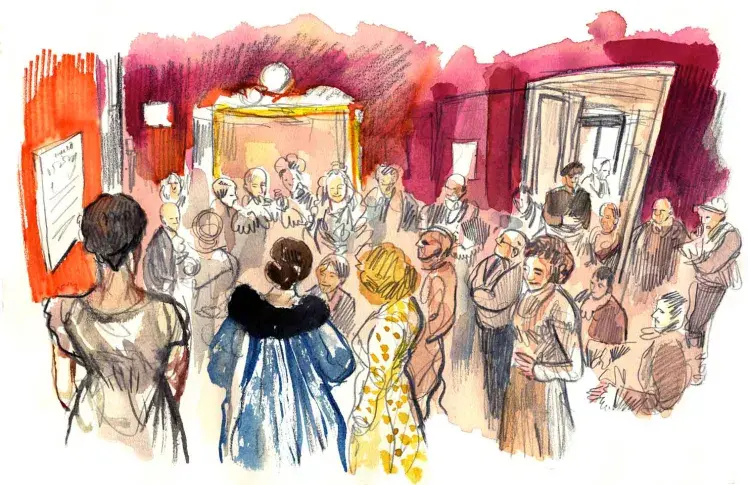 Hommage à Molière, 15 janvier 2016, les comédiens en coulisses, dessin de Damien Roudeau