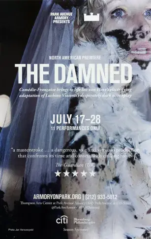 Affiche de la tournée à New York, 2018. "Les Damnés" d'après le scénario de Luchino Visconti, Nicola Badalucco et Enrico Medioli