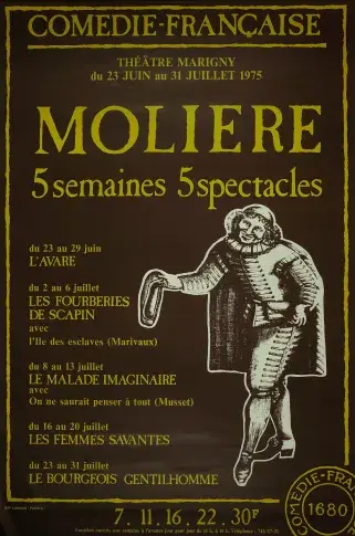 Affiche "Molière, 5 semaines, 5 spectacles", 1975, Théâtre Marigny