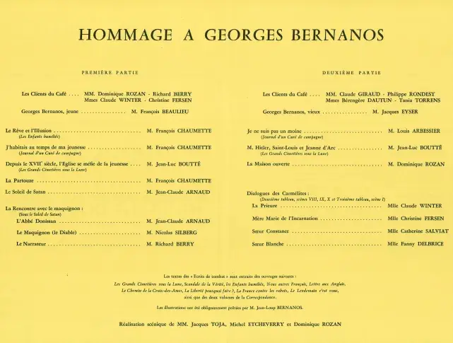 Programme de l’"Hommage à Georges Bernanos", 1976, Théâtre Marigny