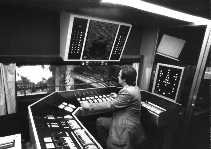 Salle Richelieu, cabine du jeu d’orgue, 1971 