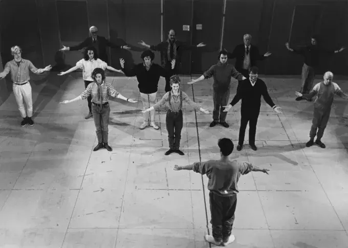Répétitions du « Bourgeois gentilhomme », comédie-ballet en cinq actes et en prose de Molière, musique de Jean-Baptiste Lully, mise en scène de Jean-Luc Boutté, chorégraphie de François Raffinot, Salle Richelieu, 1986