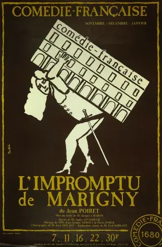 Affiche de « L'Impromptu de Marigny » de Jean Poiret, mise en scène de Jacques Charon, Théâtre Marigny, 1974