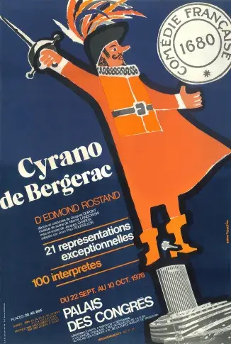 Affiche de « Cyrano de Bergerac » d’Edmond Rostand, mise en scène de Jacques Charon, Palais des Congrès, 1976